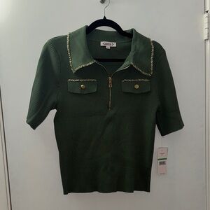Nannette Green Polo with Gold Accents